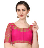 Pujia Mills Embroidery & Thread Work Phantom Silk Readymade Blouse Pink