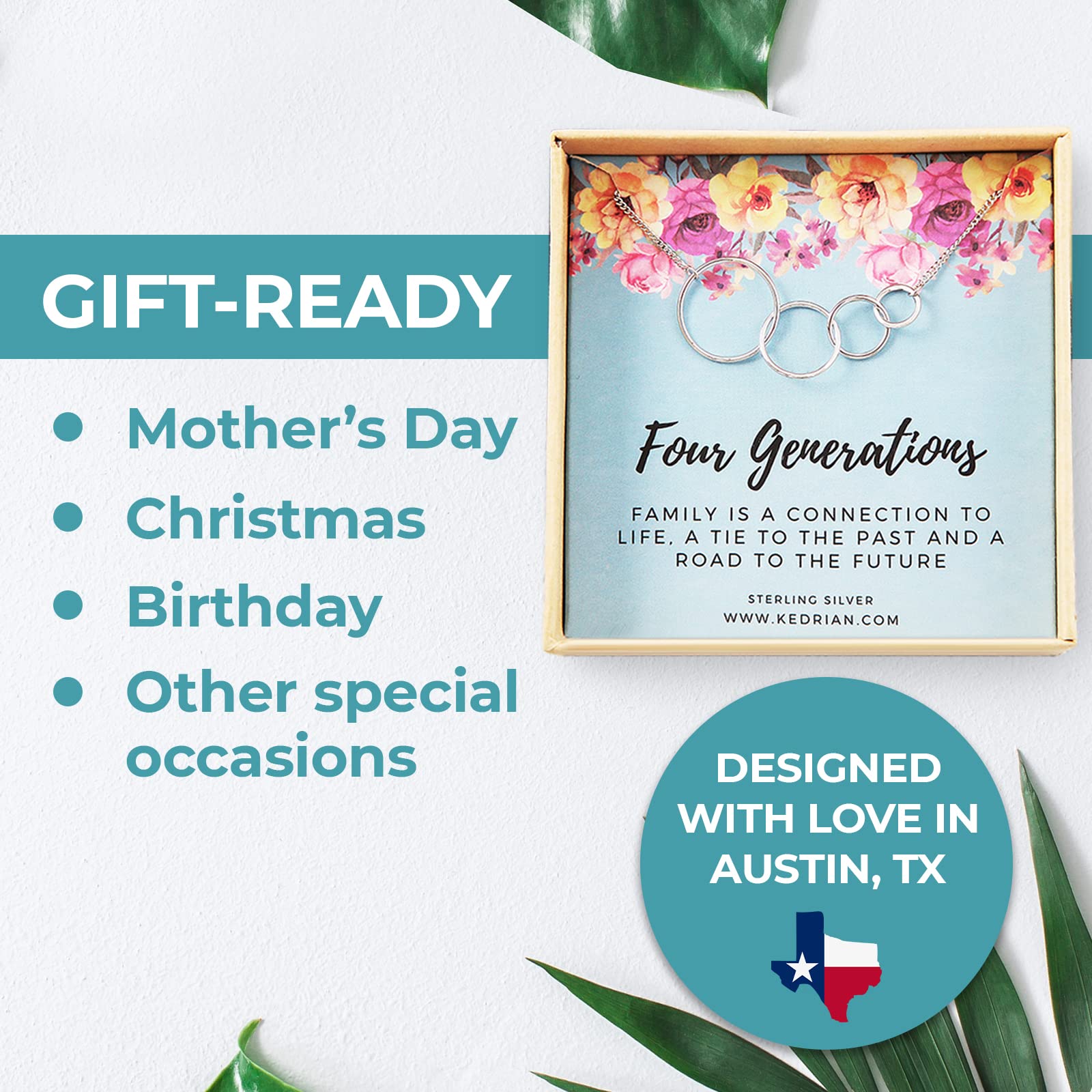 Four Generations Necklace, 925 Sterling Silver, Great Grandma Gifts From Granddaughter, Grandmother Necklace, 4 Generations Neck