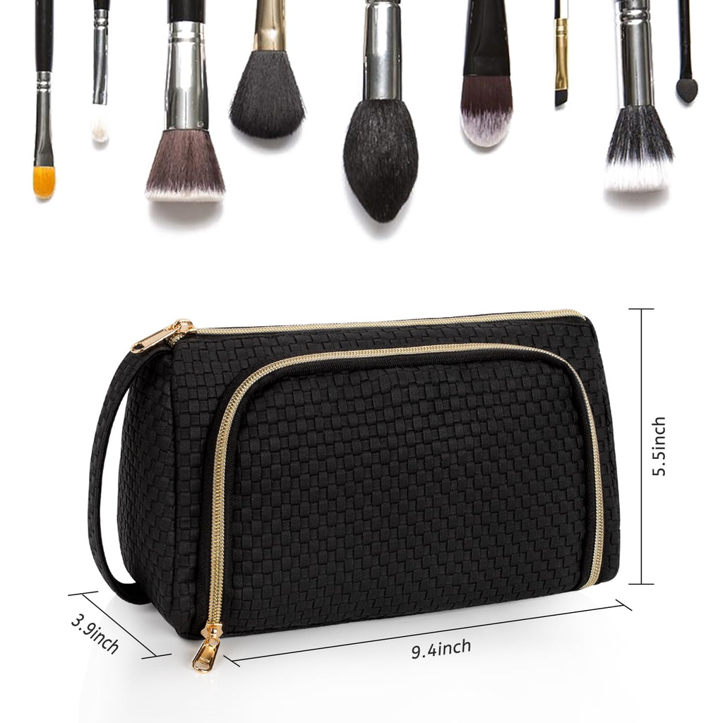 CUBETASTIC Makeup Bag, Small Cosmetic Bag with Makeup Brush Comparment, 2 in 1 Cute Make Up Organizer Pouch for Women Girls, Por