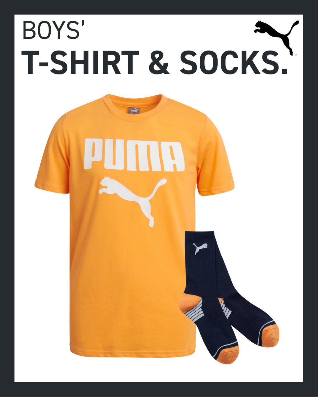 PUMA Boys' T-Shirt - 2 Piece Short Sleeve Graphic Tee and Athletic Crew Socks - Matching Shirt and Socks for Boys (S-XL), Size S