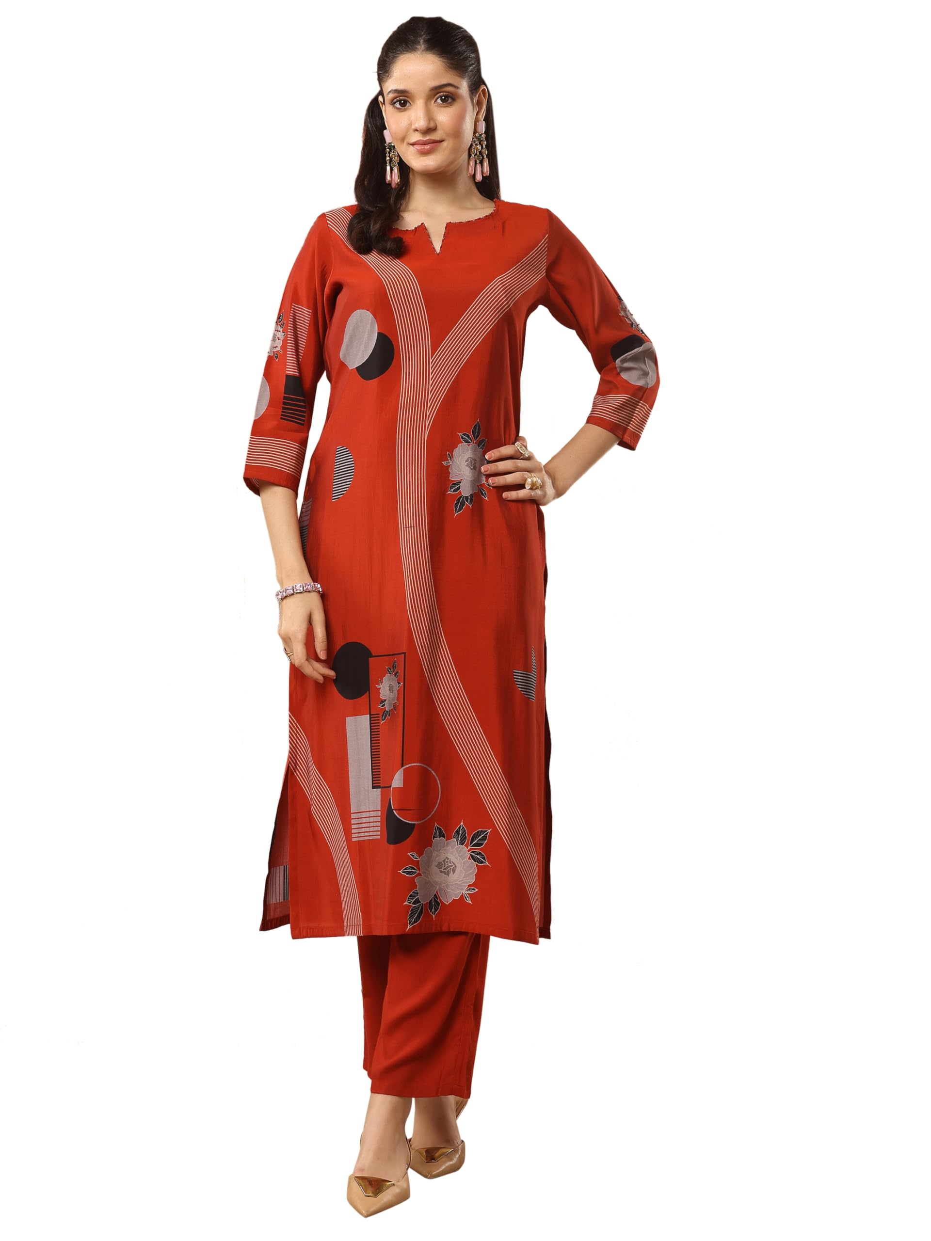 Gerua By Libas Printed Silk Straight Kurta