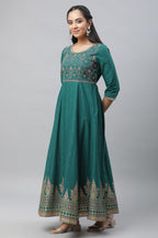 Aurelia Green Ethnic Motif Cotton Anarkali Kurta With Zari
