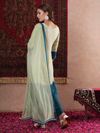 ANNI DESIGNER Ladies Plain Cotton Blend Straight Kurta with Trousers and Dupatta, green, XL