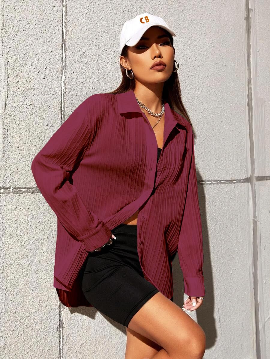 CB-COLEBROOK Oversized Textured Beach Summer Shirt for Women | Shirt for Women Stylish Western | Women Long Shirt Top | Women Ca