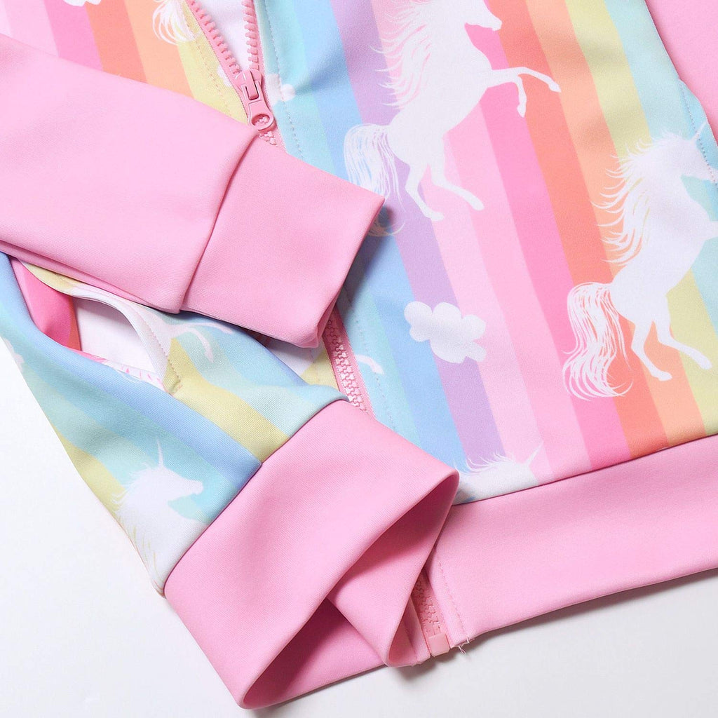Unicorn Jacket Girls Zip Up Hoodie Sweatshirt Halloween Costume Pink Size 8 9