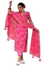 Gosriki Women'S Rayon Floral Printed Straight Kurta With Pant & Dupatta (Aamantran-Pink-Gs_Xxl_Pink_Xx-Large)