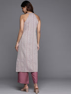 Varanga Women Mauve Woven Design Sleeveless Kurta, Paired With Solid Bottom.