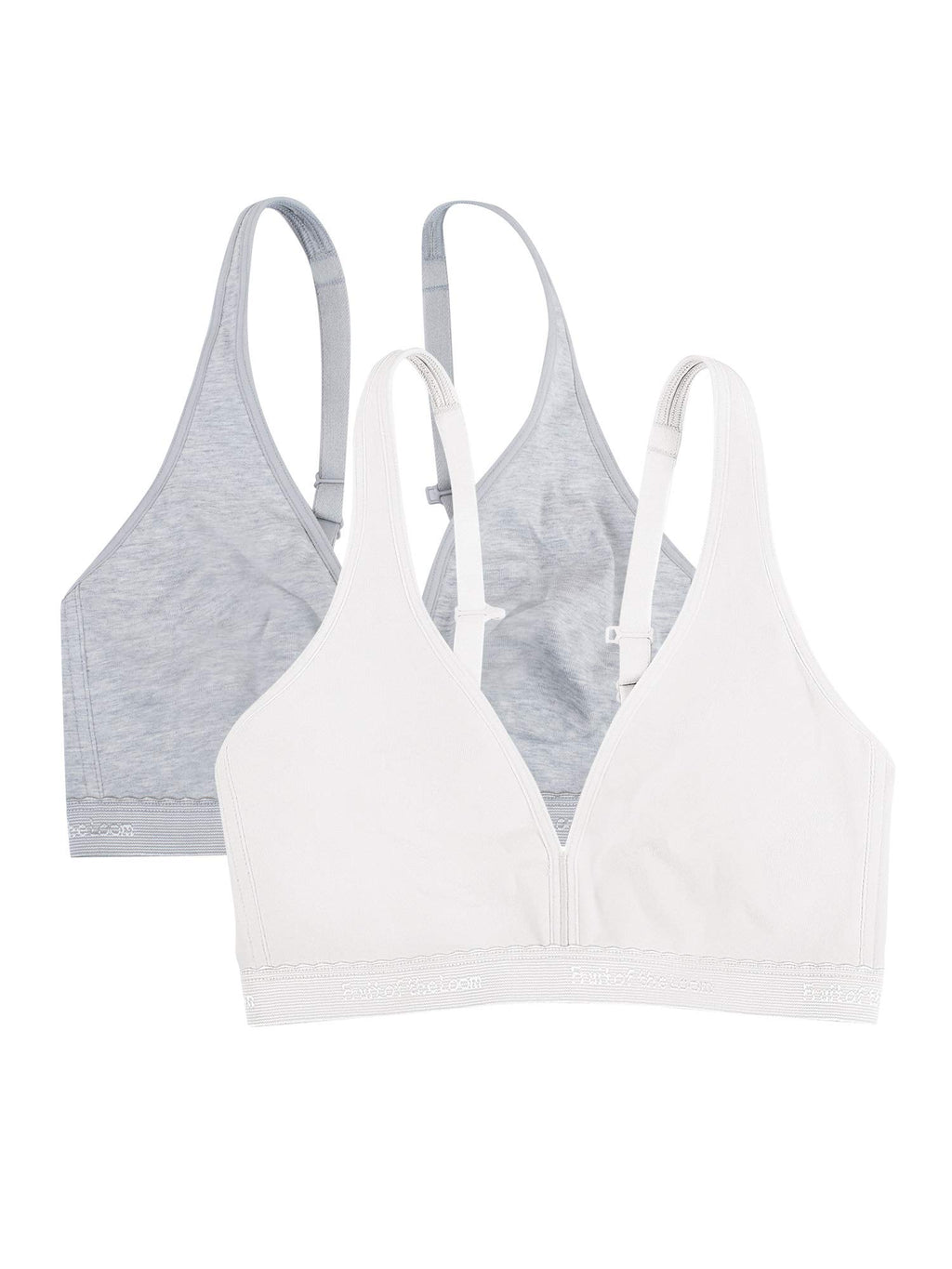 Fruit of the Loom Women's Wirefree Cotton Bralette, Heather Grey/White, 40DDD