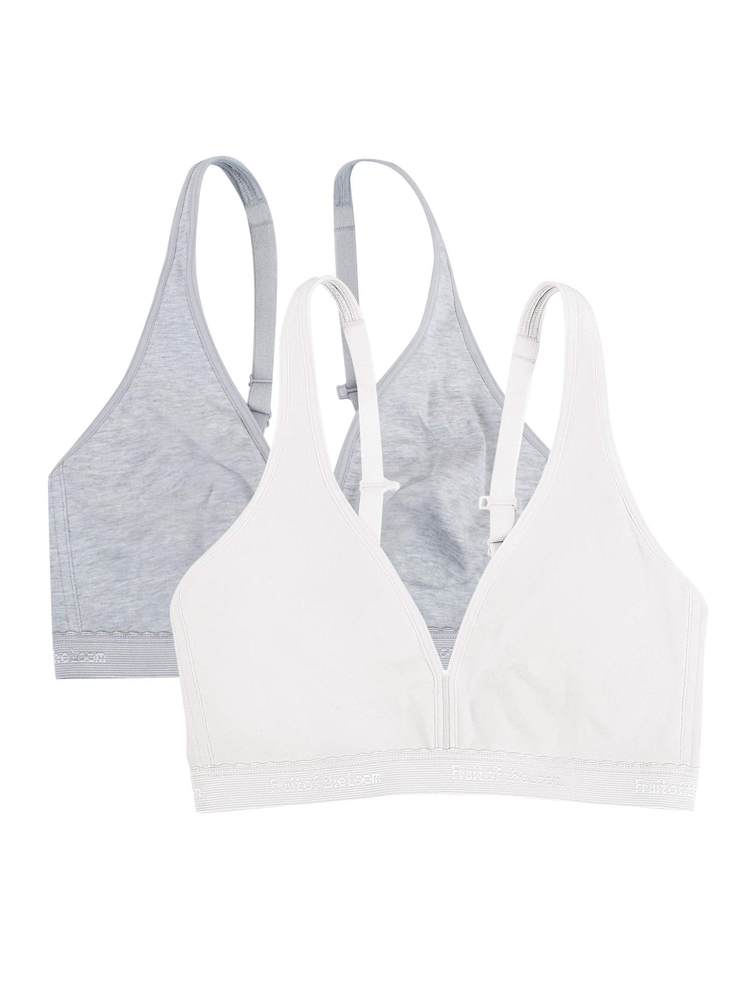 Fruit of the Loom Women's Wirefree Cotton Bralette, Heather Grey/White, 40DDD