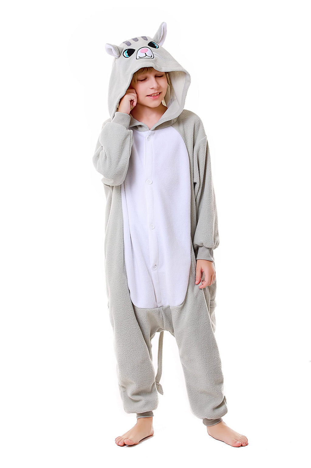 CANASOUR Cat Onesie Kids Halloween Cosplay Costume Girls One Piece Pjs Anime Unisex Hoodie Pajamas Grey For 8-10 Years Boys Part