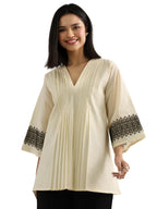 Libas Womens Solid Cotton Straight Kurti for Women Off White