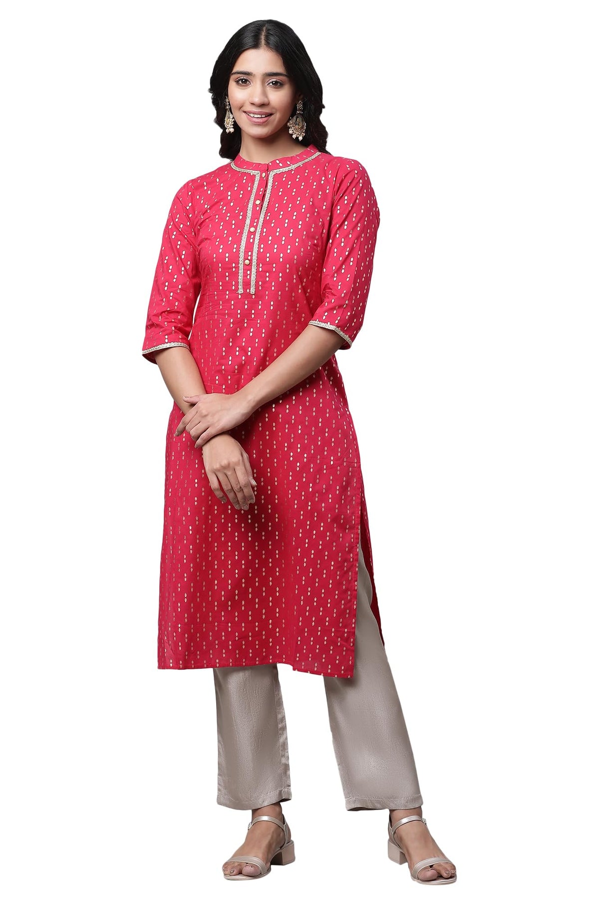 Pink Ikat Foil Printed Embellished Kurta