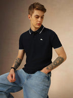 Dennis Lingo Mens Navy Blue Poly Cotton Loose Fit Solid Half Sleeve Polo T-Shirt