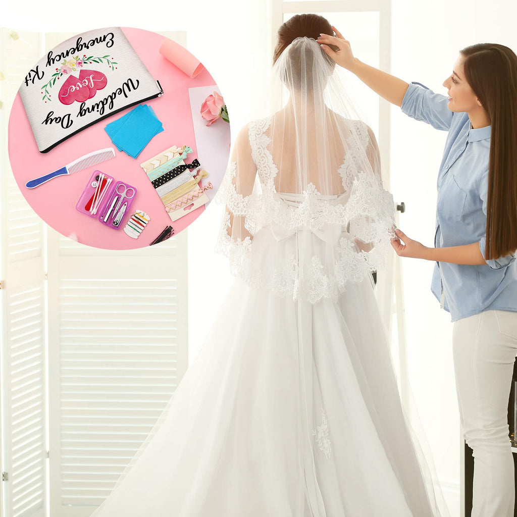 Floral Wedding Emergency Kit for Bride Wedding Survival Set with Makeup Bag, Bride Kit Bridal Shower Gift Present Fun Engagement