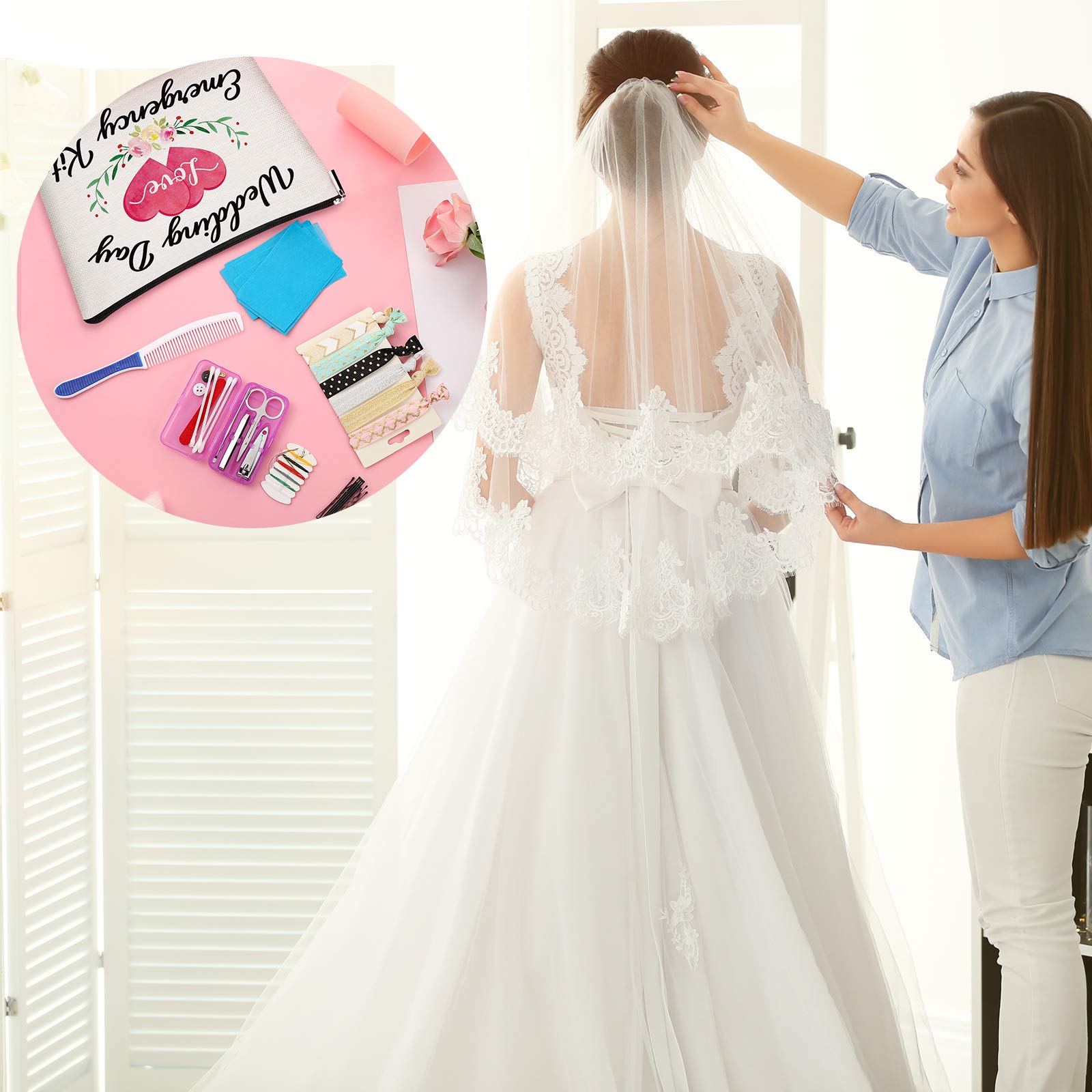 Floral Wedding Emergency Kit for Bride Wedding Survival Set with Makeup Bag, Bride Kit Bridal Shower Gift Present Fun Engagement