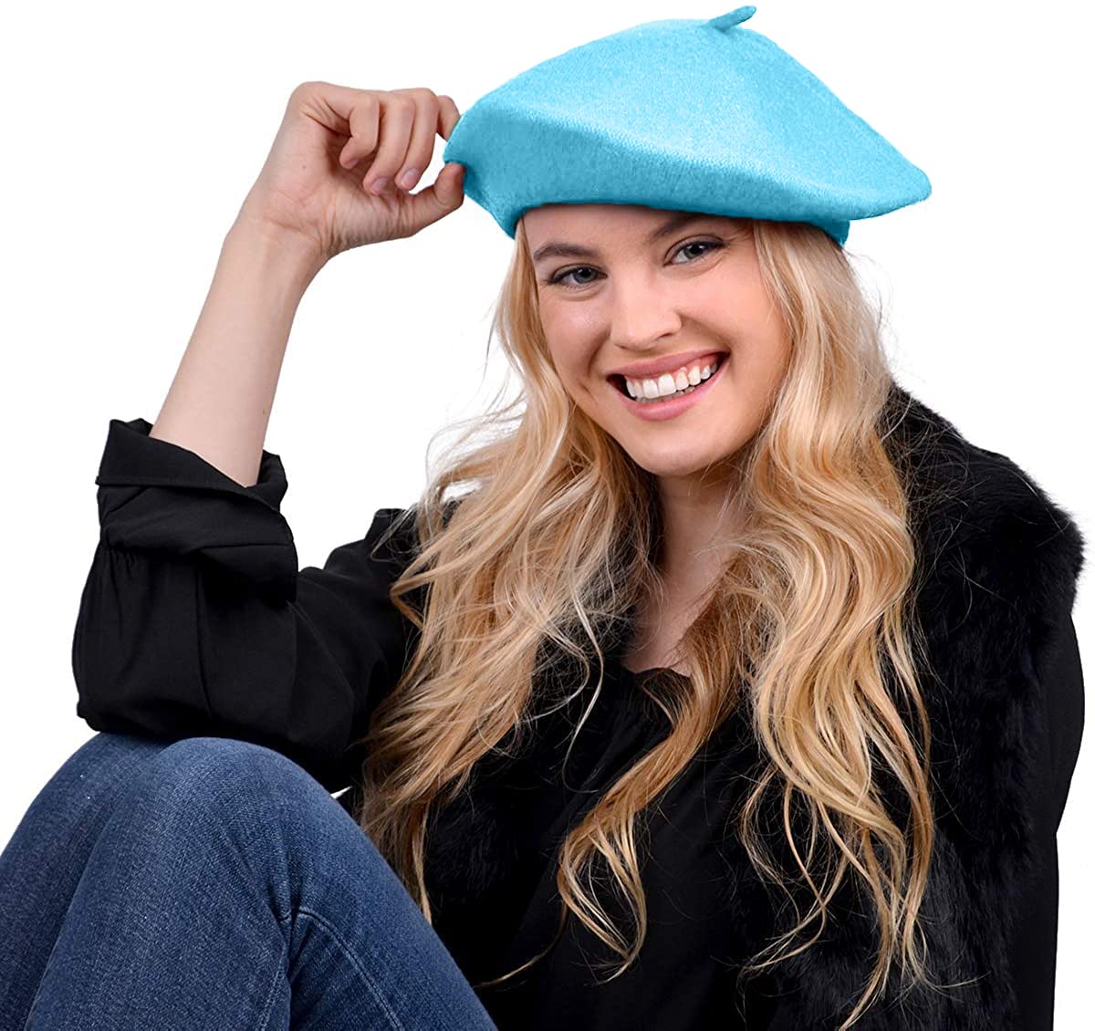 Parquet Solid Color French Wool Beret. Classic French, Casual and Chic Lightweight Turquoise
