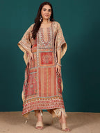 Varanga Women Ethnic Printed Mirror & Gota Embelished Kaftan with Dhoti Pants