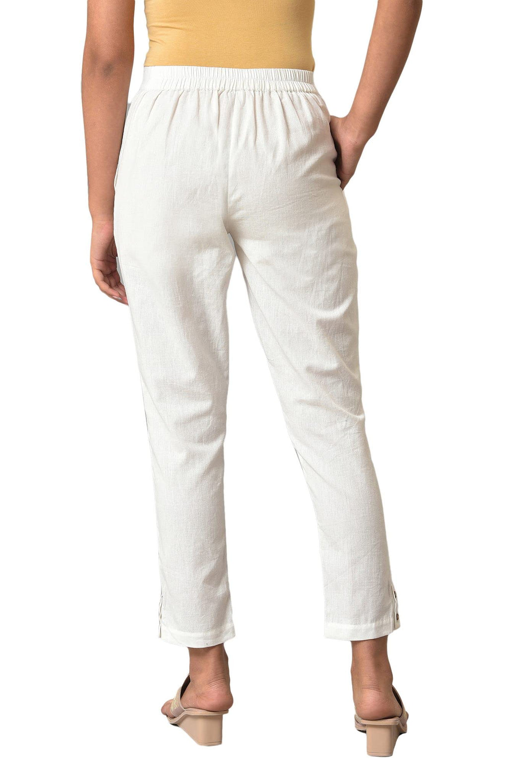 Aurelia White Solid Cotton Parallel Ethnic Bottomwear
