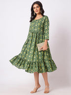 Selvia Western Dress For Women|Cotton Blend Dress For Women|Fit & Flare Dress|Foil Printed Dress For Women|One Piece Dress For W