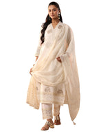 Libas Art Womens Embroidered Silk Blend Straight Kurta With Trousers and Dupatta