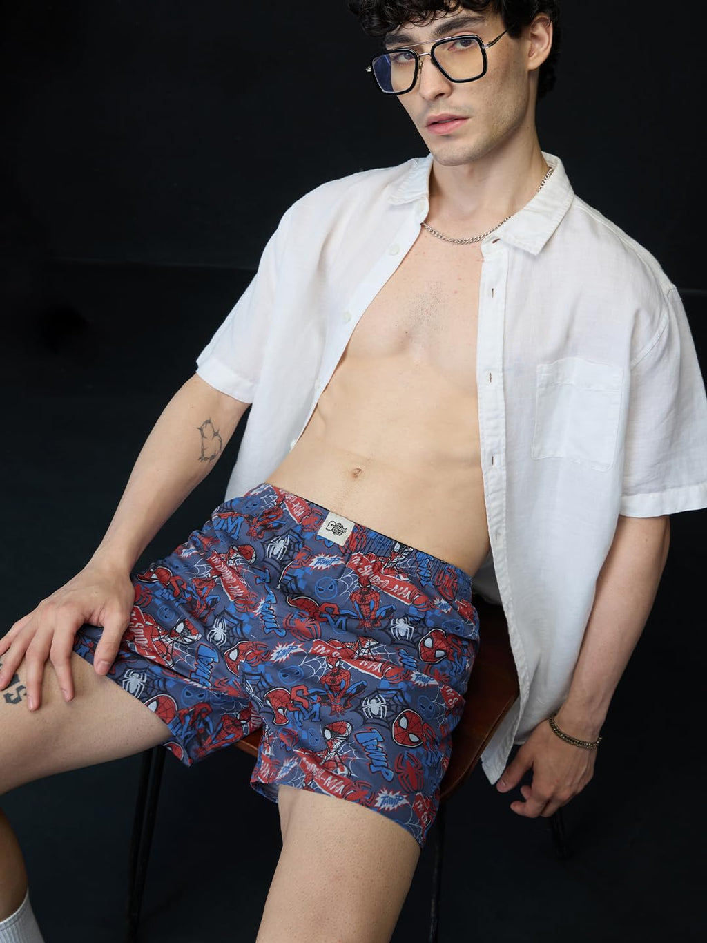 The Souled Store Spider-Man: Thwip Men and Boys Blue All Over Printed Regular Fit Cotton Boxer Shorts