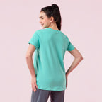 Enamor Womens Striped Relaxed Fit T-Shirt (E3S5_Pool Sea Blue Strips