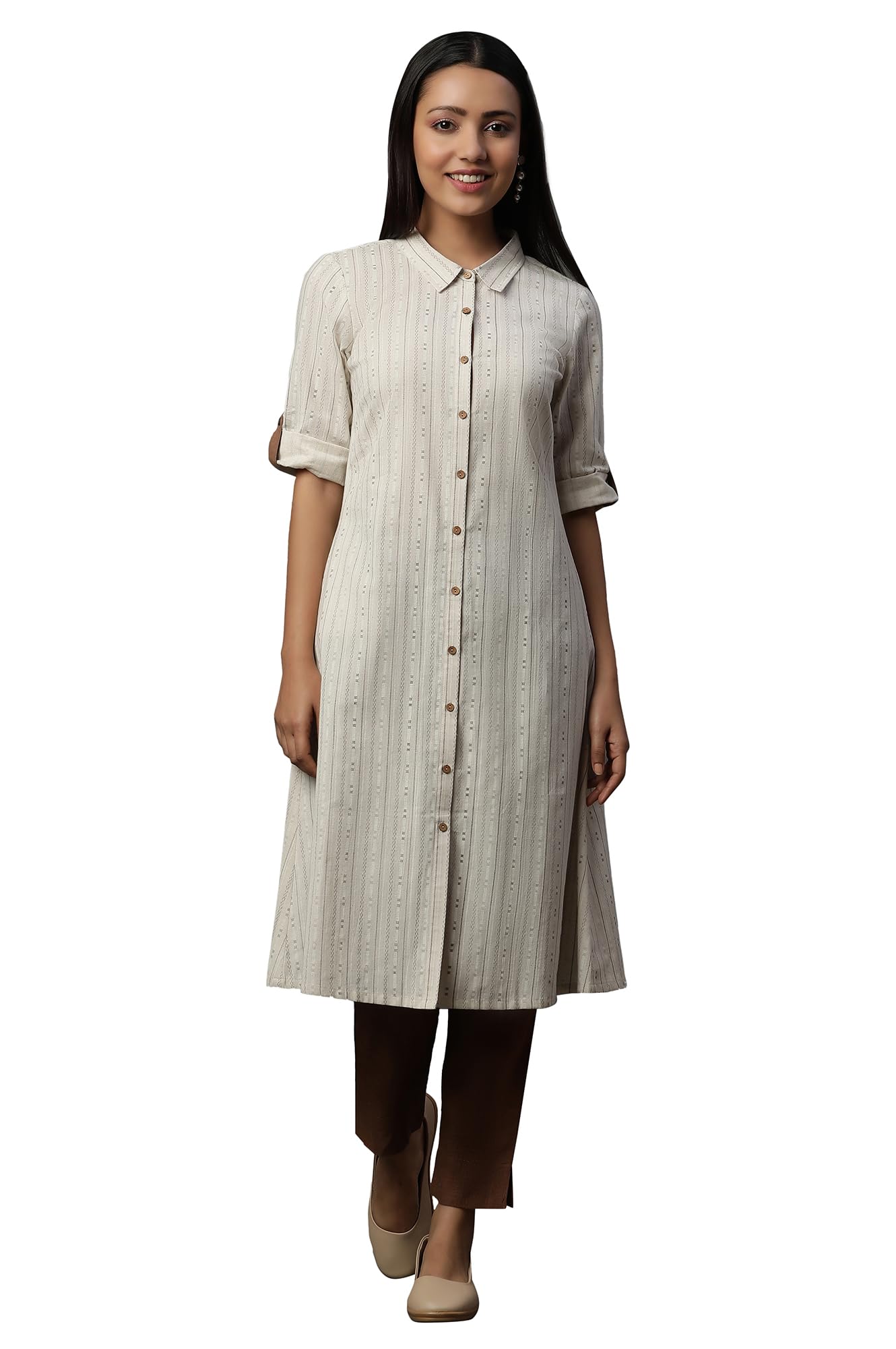 Aurelia Women Striped Cotton A-line Kurta_24FEA15024_XS Off White