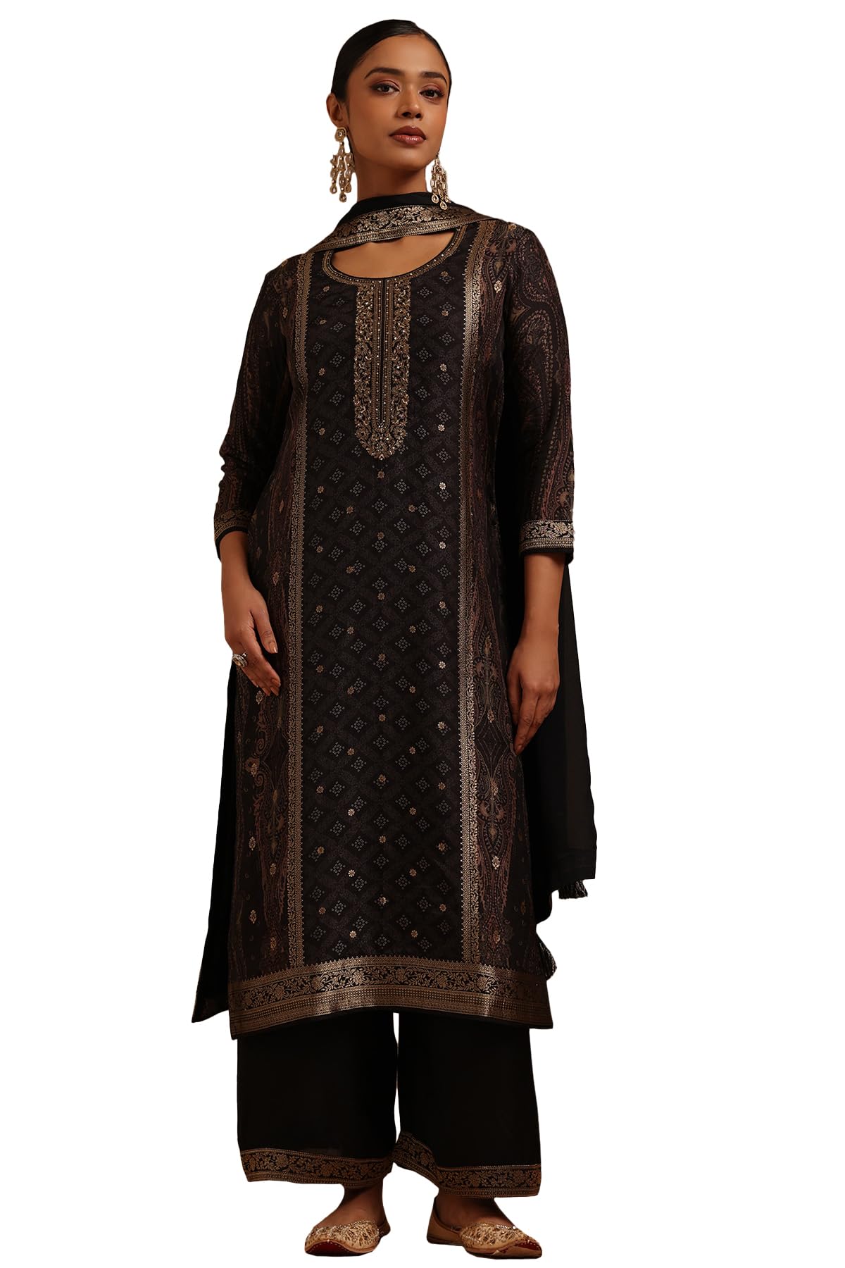 Soch Women Dola Silk Ethnic Motifs Suit Set with Zari Woven