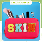 Sanwuta 4 Pcs Hair Face Skin Travel Bag Set Preppy Makeup Pouch PU Leather Skincare Bag Waterproof Cosmetic Organizer Birthday