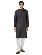 Manyavar Grey Cotton Solid Casual Kurta Set For Men