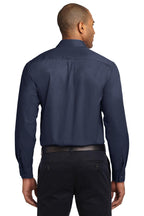 Port Authority Tall Long Sleeve Easy Care Shirt 3XLT Navy/ Light Stone