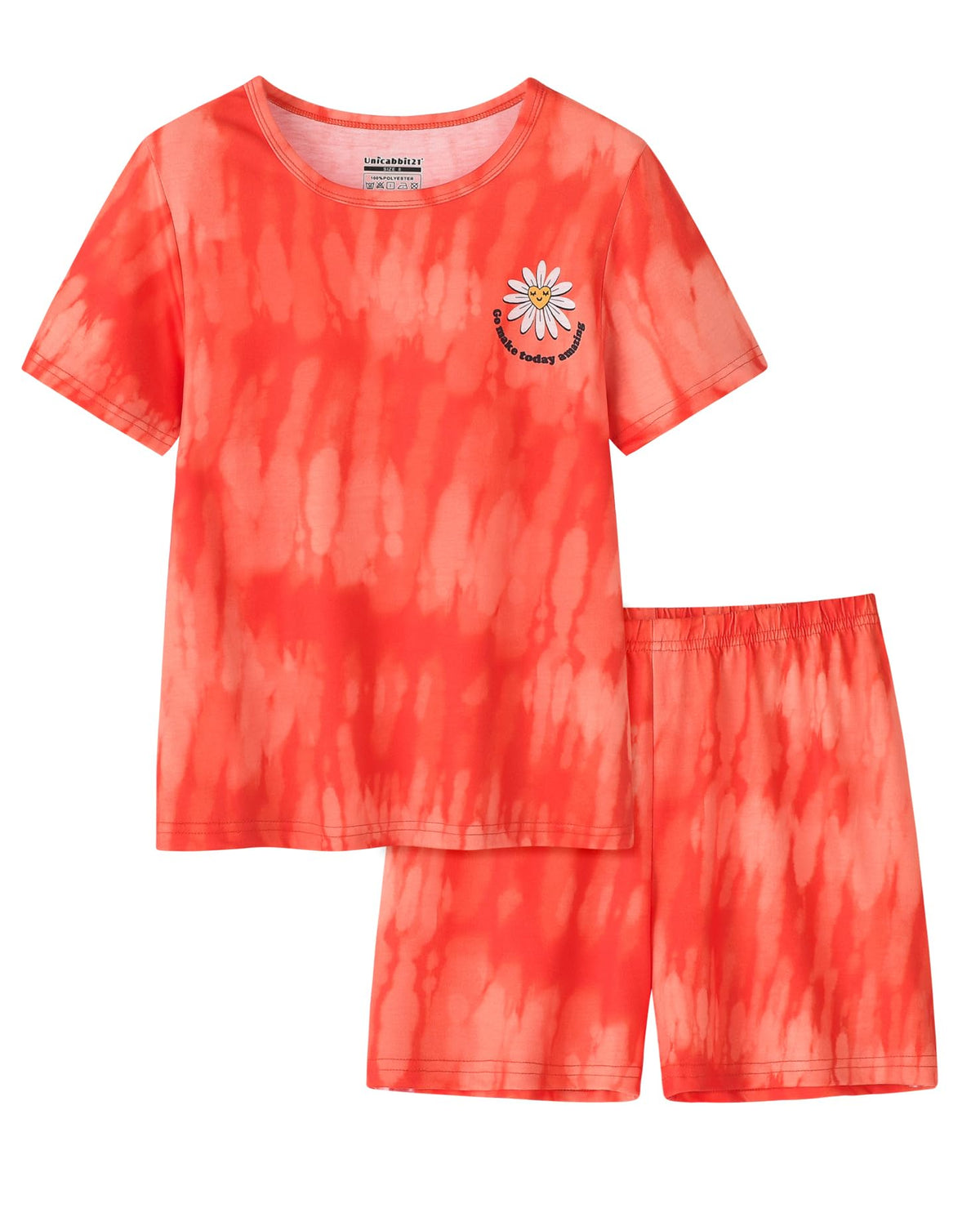 UNICABBIT21 Tie Dye Pajamas for Girls Soft Pandas Daisy Butterfly Big Kids Summer Sleepwear 2Piece Short Set Size 616, Pink Ti 12