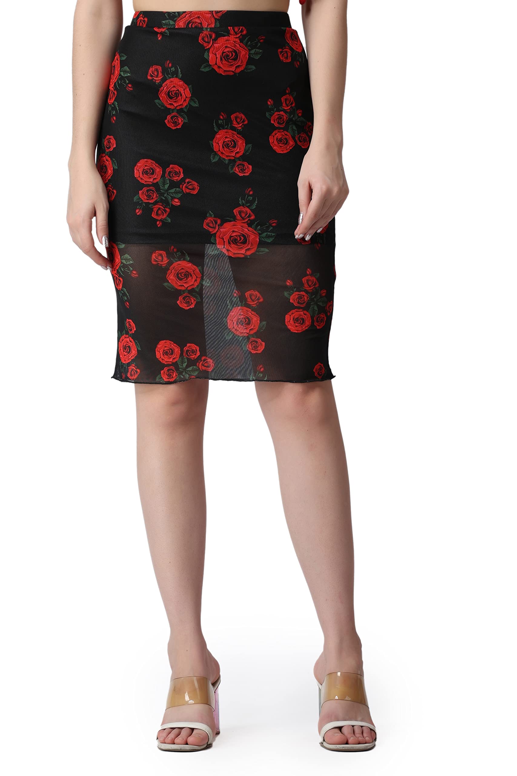 POPWINGS Floral Printed Knee Length Pencil Lining Skirt for Women || Knee-Length Pencil Skirt for Women || Latest Stylish Women 