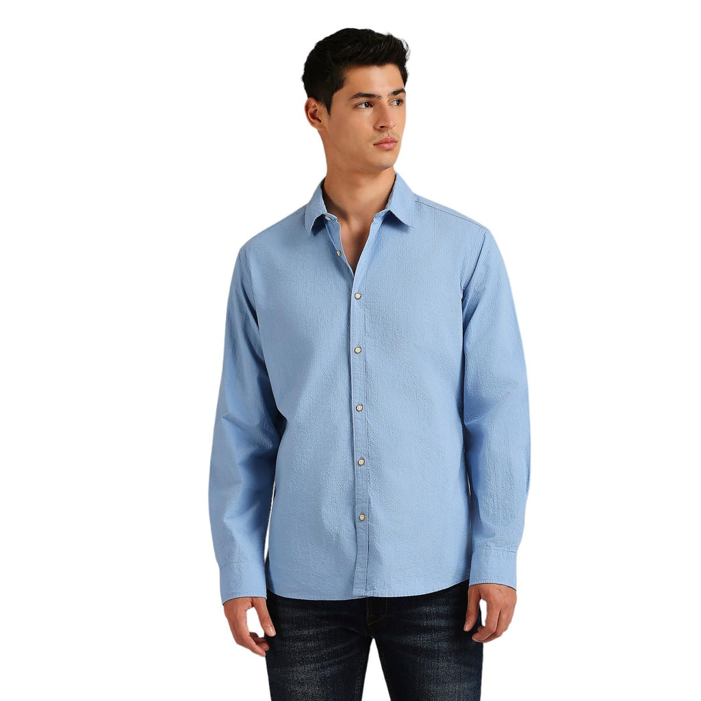 Pepe Jeans Leonard Solid Seersucker Shirt Blue