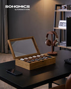 SONGMICS Watch Box, 12-Slot Watch Case, Solid Wood Watch Box Organizer with Glass Lid, Watch Display Case with Removable Pillows