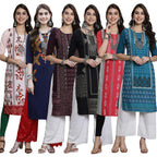 Pinkmint Womens Crepe Digital Print Straight Kurta [Pack of 6]