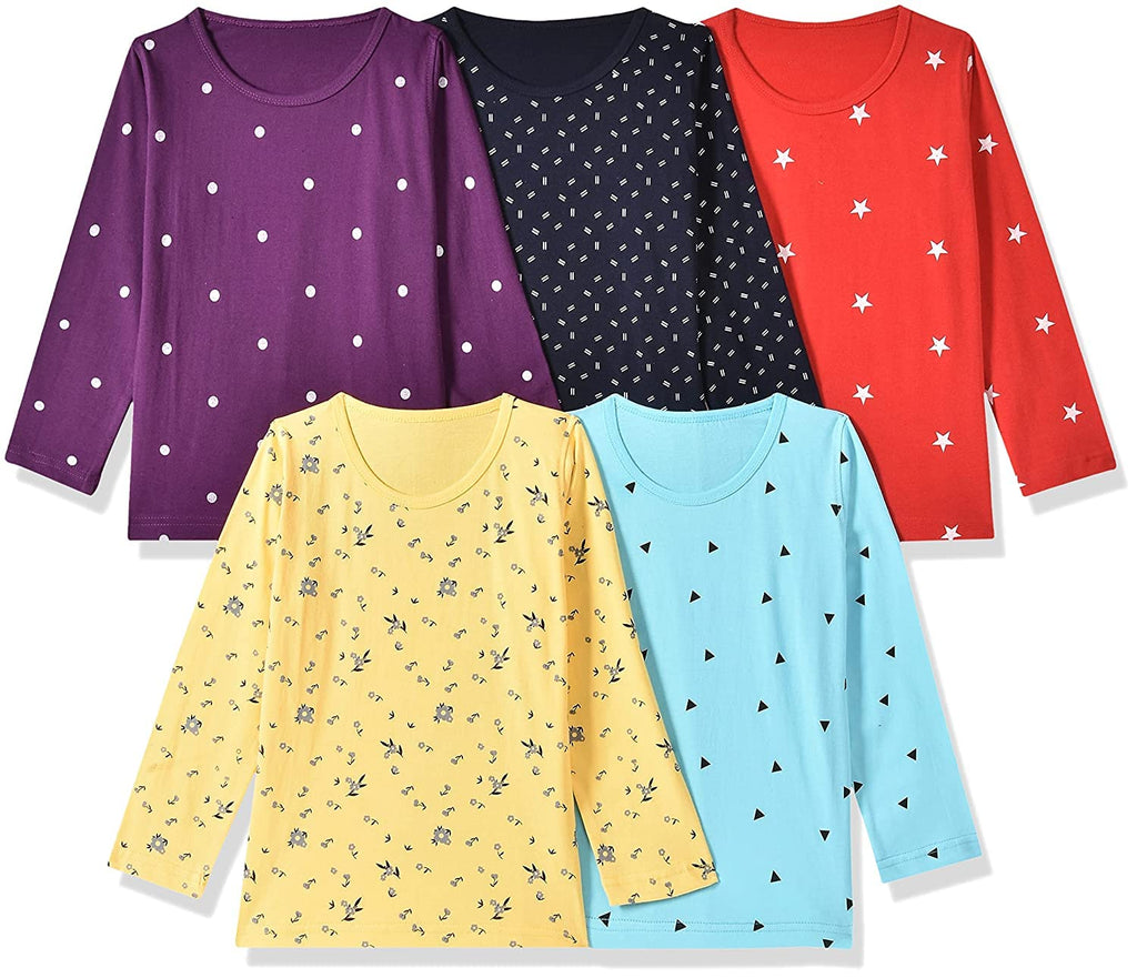 T2F Girls Cotton Printed Regular Fit Full Sleeve T-Shirt(Pack of 5)