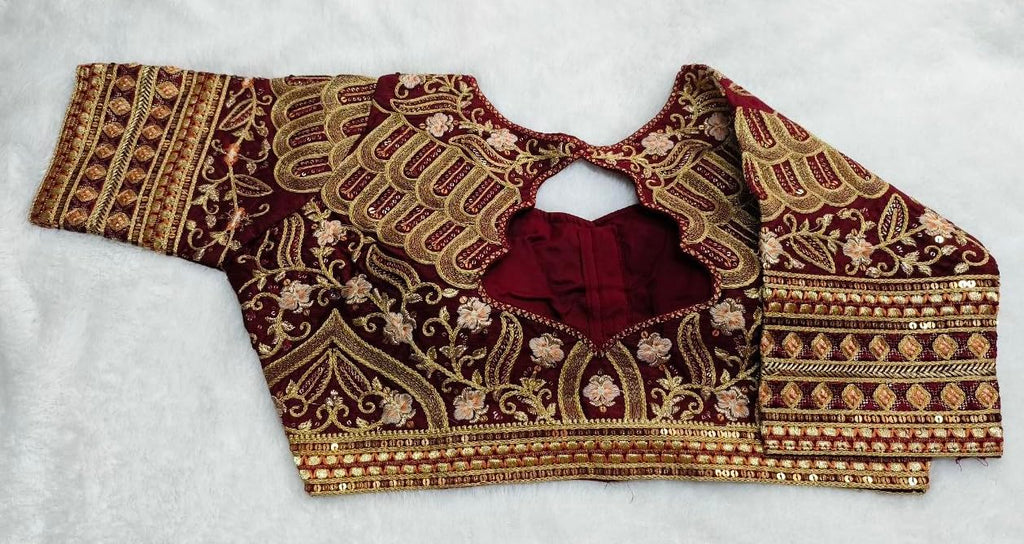 Pujia Mills WomenS Silk Half Sleeve Readymade Embroidery Multi Coding Gold Thread Indian Ethnic Designer Stitched Saree Blouse