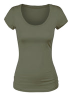 Emmalise Women's Short Sleeve Tshirt Scoop Neck Tee Value Set (3Pk, Olive, Wht, HthChrl, Medium)