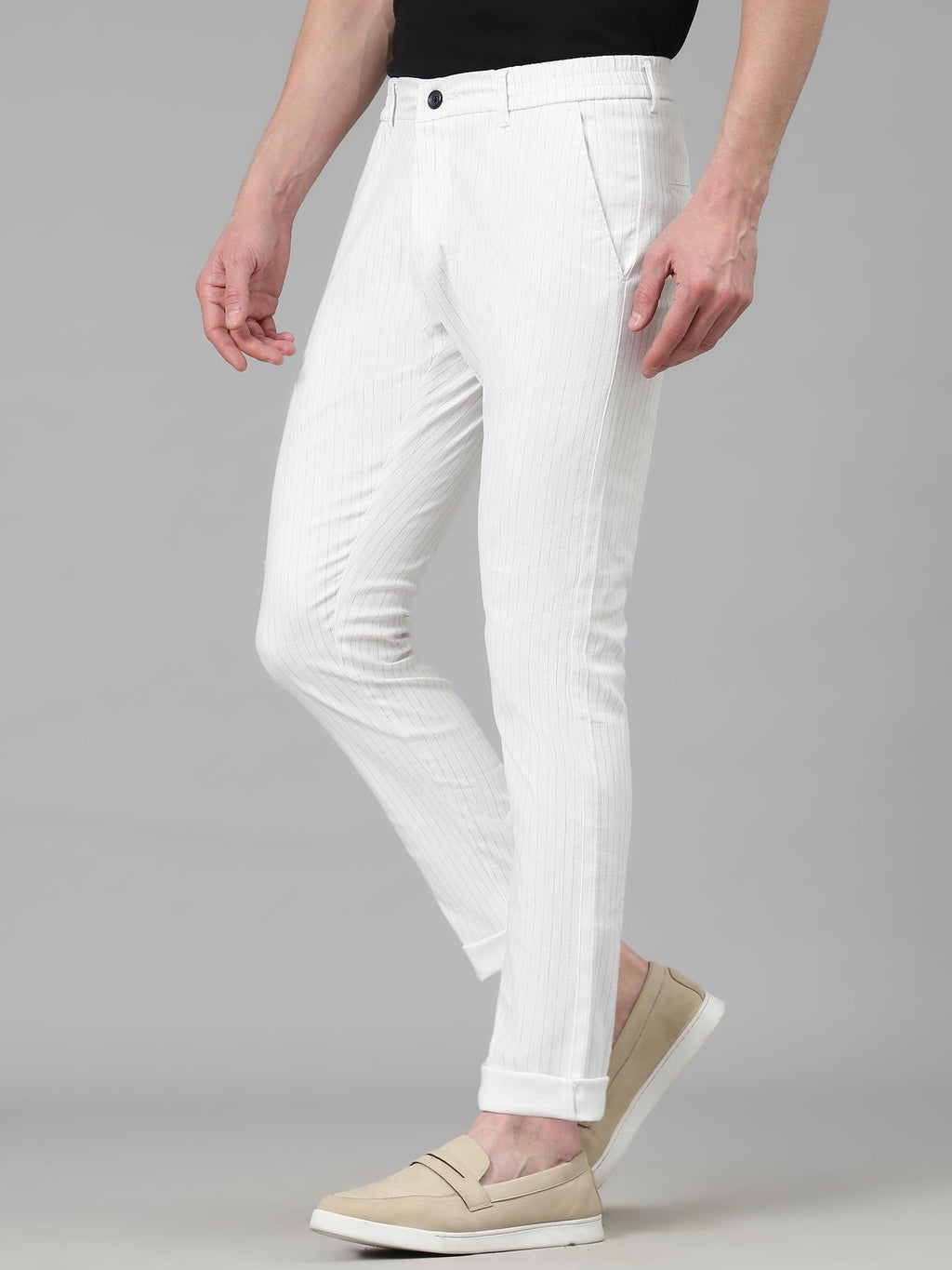 AVANOVA Mens Solid Linen White Trousers Light Business Style Slightly Stretch Straight Leg Pants for Outdoor Casual Daily Trous