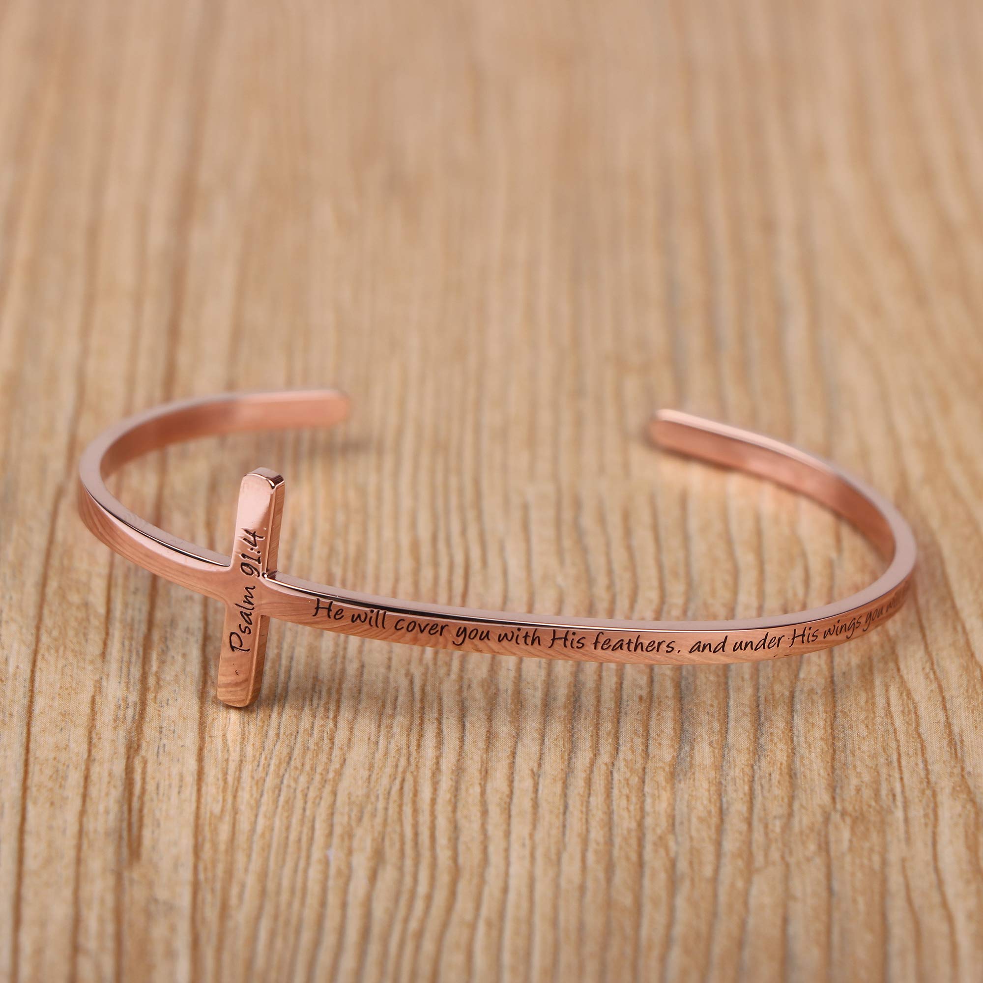 Memgift He Will Cover You With His Feathers and Under His Wings You Will Find Refuge Psalm 91:4 Bible Verse Bracelet Birthday Ba