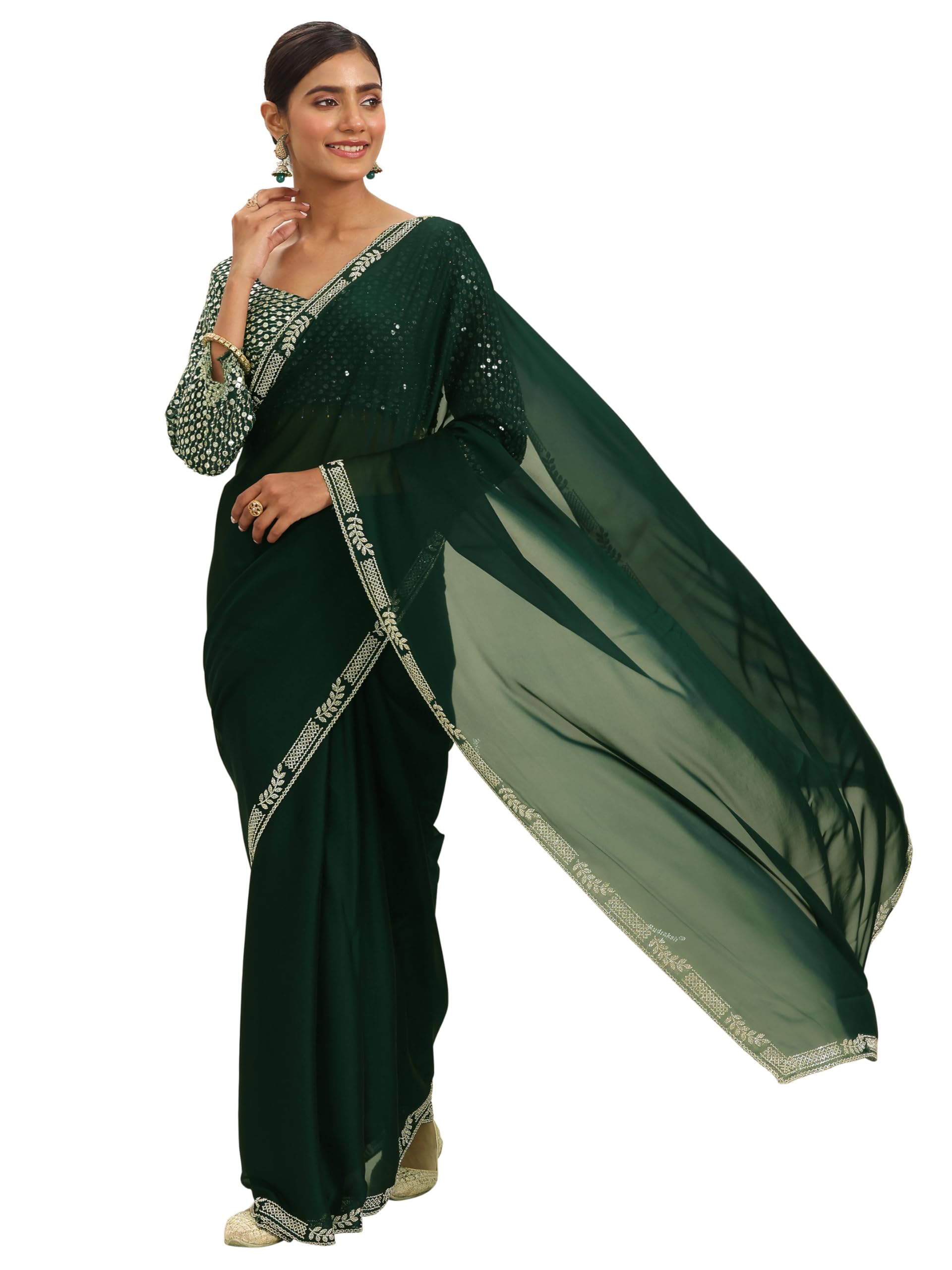 Libas Women38 Satin Sarees (16384_Green 2)