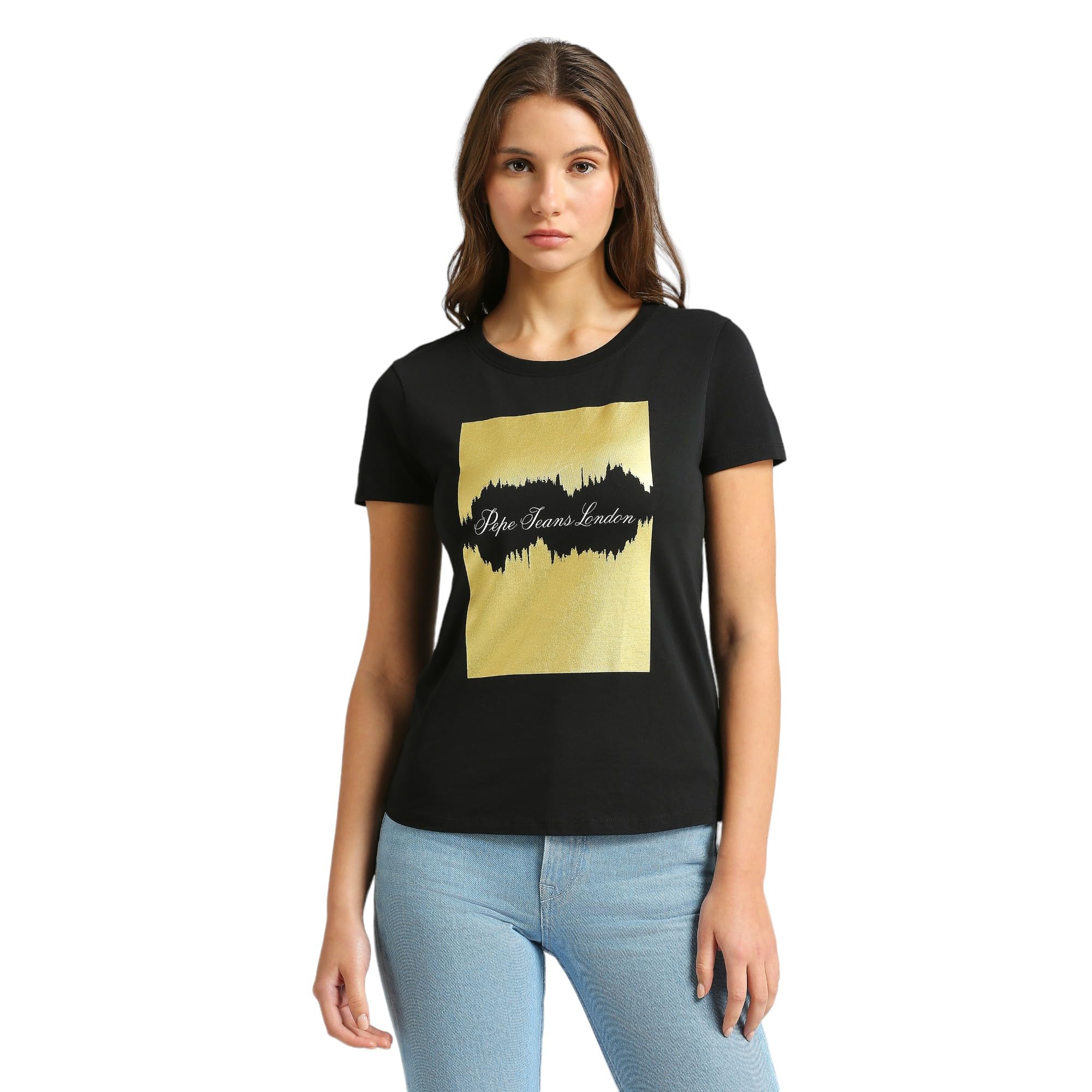 Pepe Jeans Bianca Foil Print Tee Black