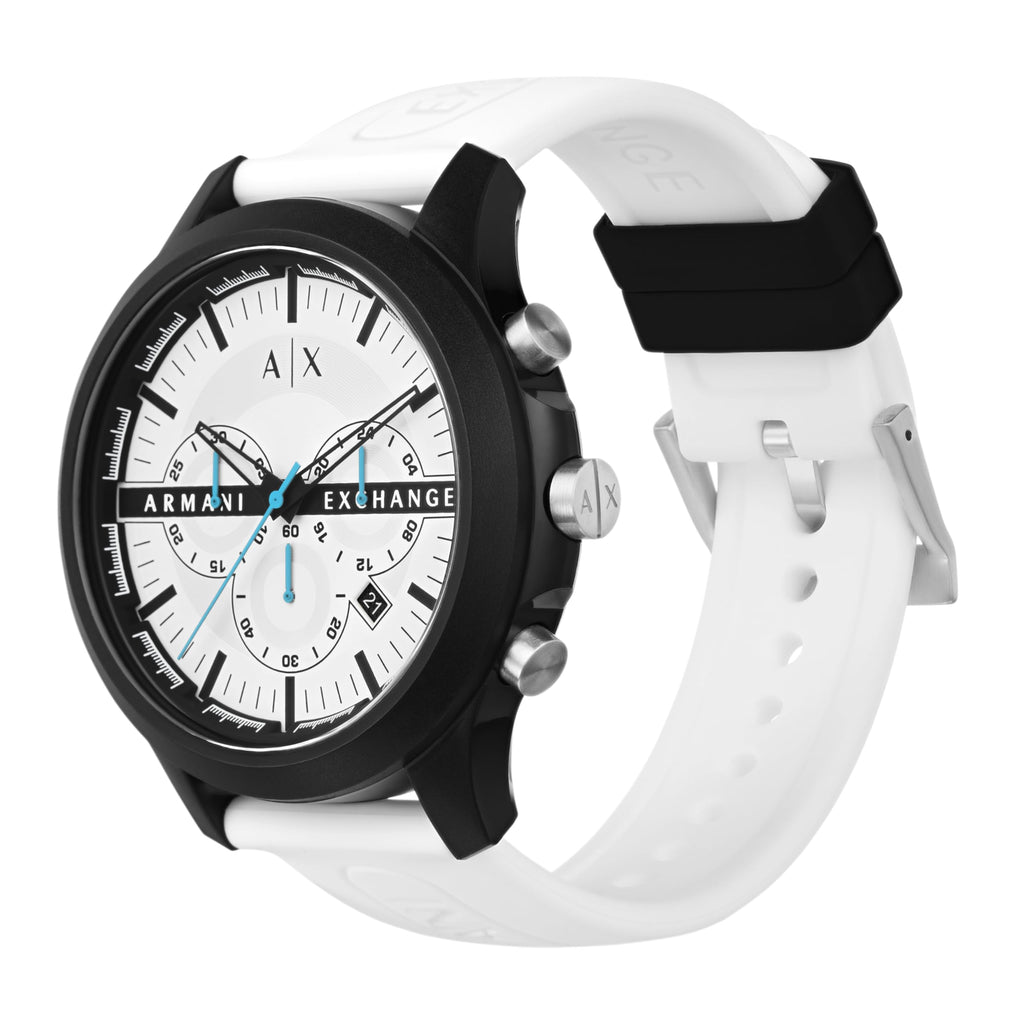 AX Armani Exchange Men's Chronograph White Silicone Band Watch (Model: AX2435)