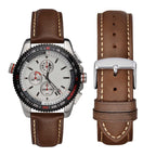 WOCCI 19mm Vintage Leather Watch Band for Men and Women, Silver Buckle (Dark Brown/Beige Seam)