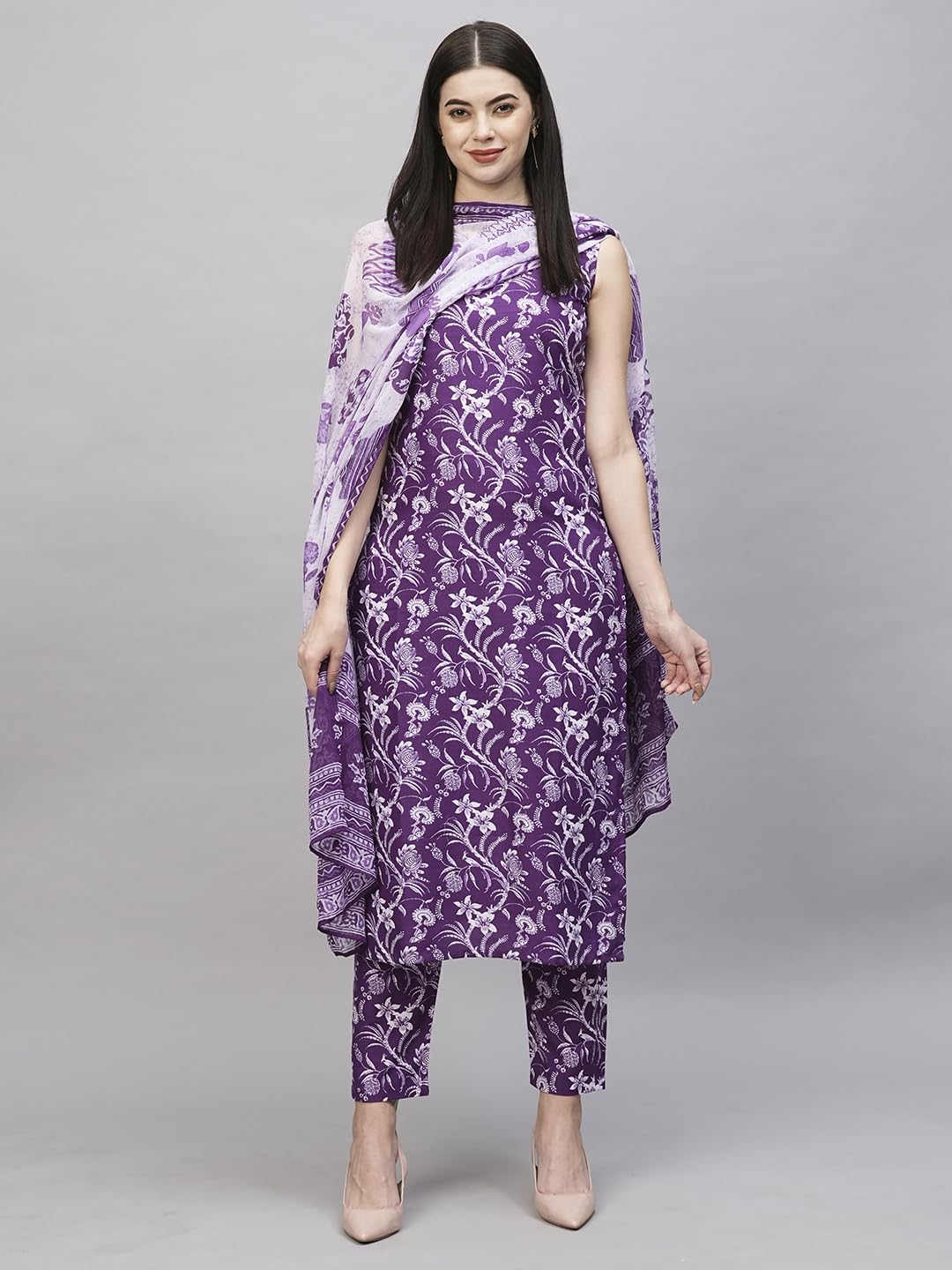 ANNI DESIGNER Women s Rayon Kurta with Trousers and Dupatta, purple, XL