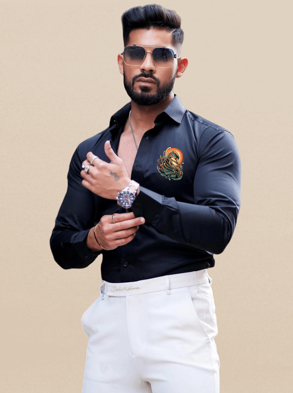 Indoprimo MenS Stylish Solid Satin Casual Shirt For Men Full Sleeve - Bird Black