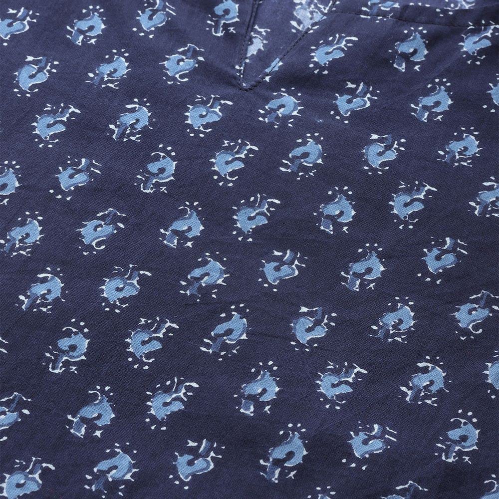 anubhutee Womens Cotton Blue Ethnic Motifs Printed Straight Night Suit with Top and Pyajamas