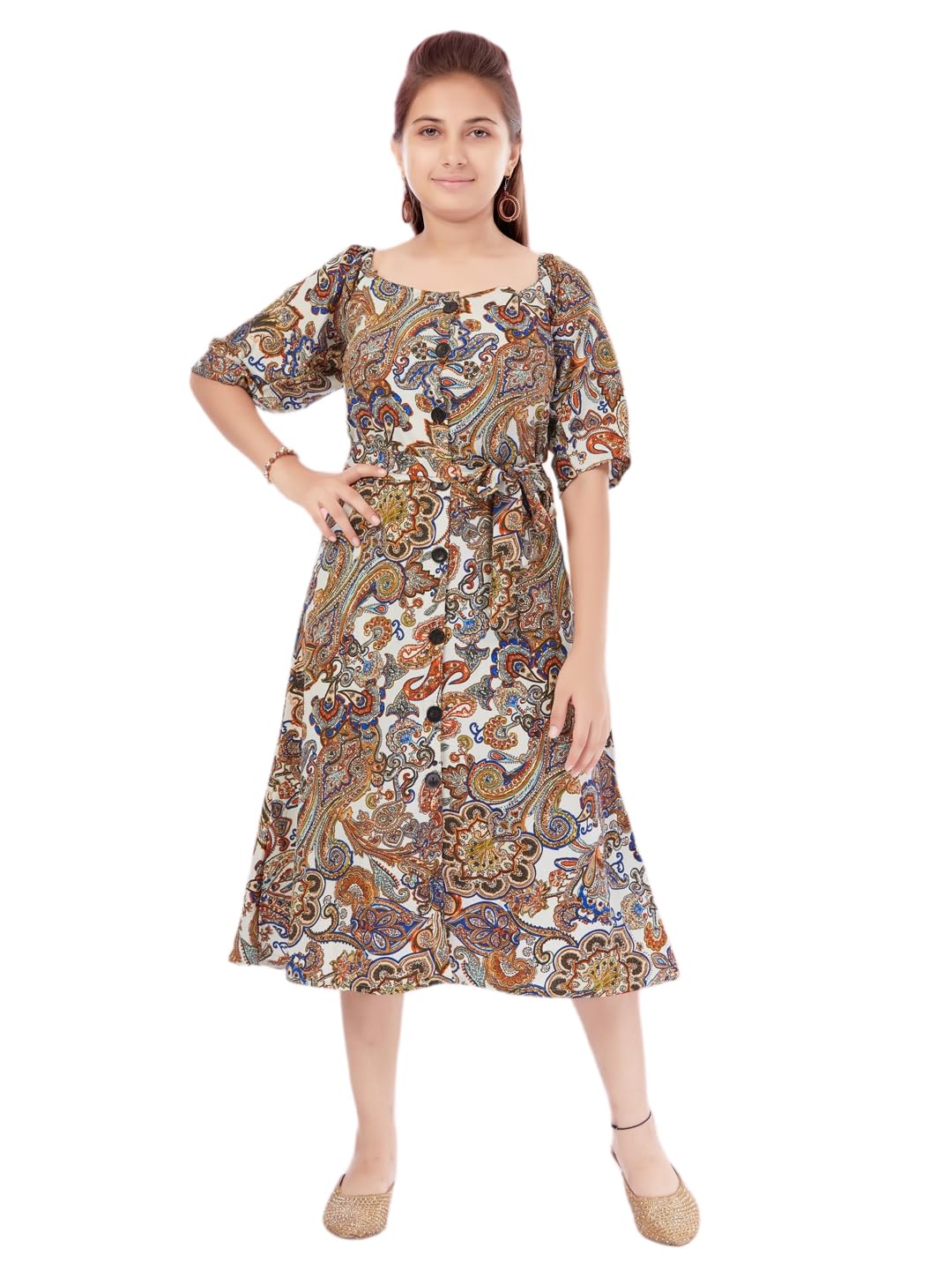 Aarika Girls Polyester Skater Below The Knee Dress (SP-MD-A-22526_Multi Multicolour