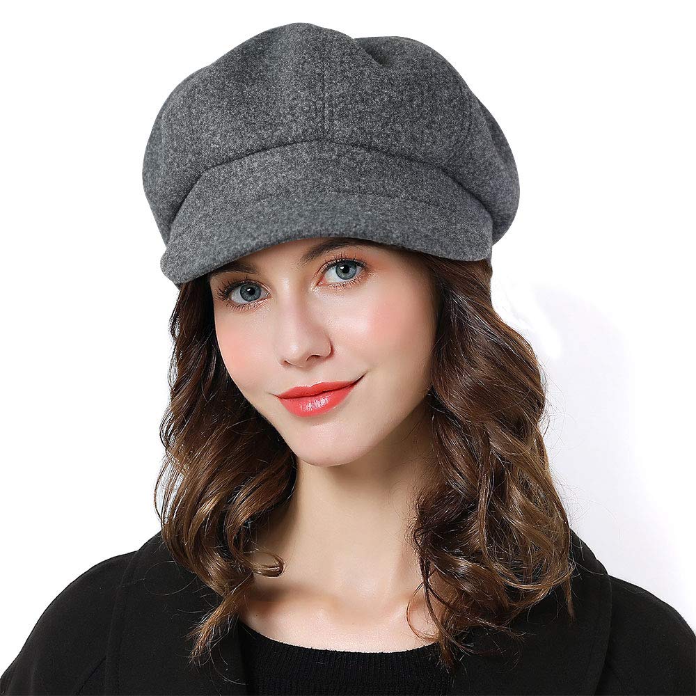 Sumolux Women Beret Newsboy Hat French Wool Cap Classic Autumn Spring Winter Hats Gray